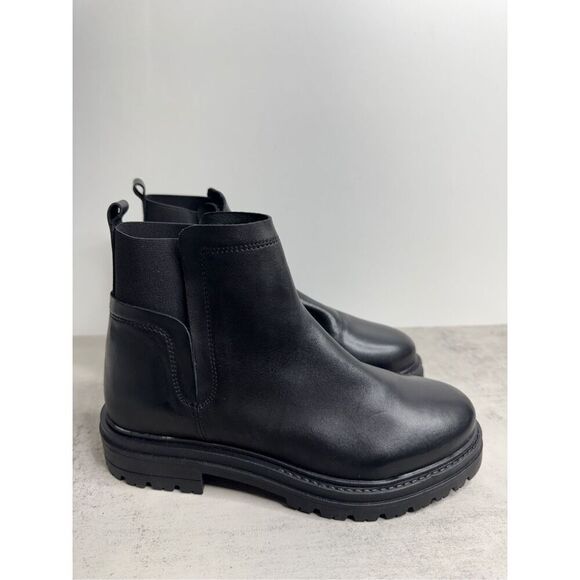 Steve Madden Ankle Boots Size 8 Black Leather Pull On Block Heel Booties - Picture 2 of 9